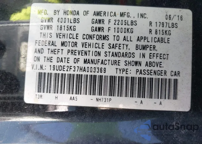 19UDE2F37HA003369: 41818097