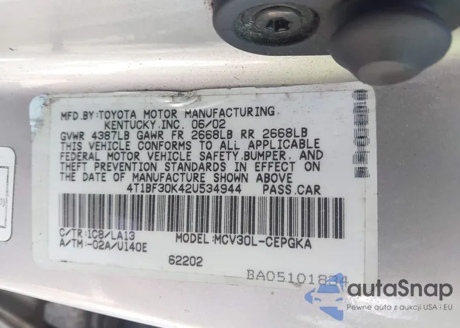 4T1BF30K42U534944: 41820326