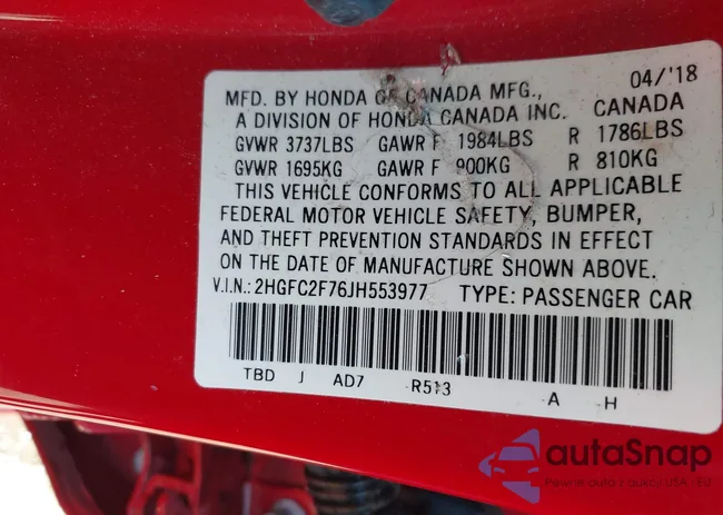 2HGFC2F76JH553977: 41820785