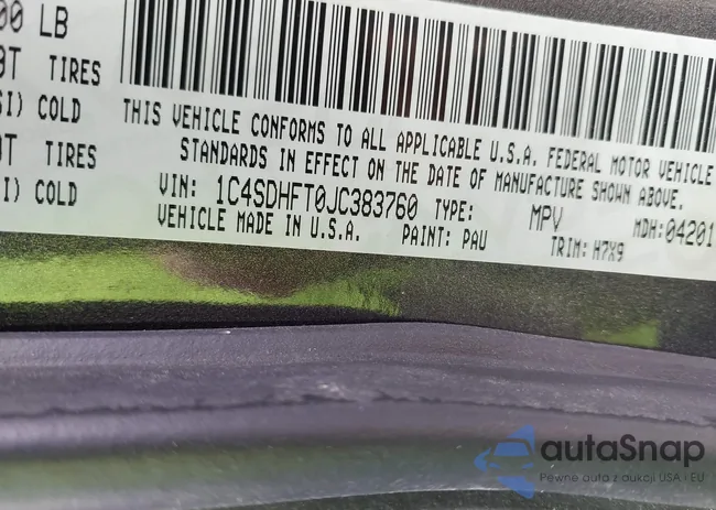 1C4SDHFT0JC383760: 41820279