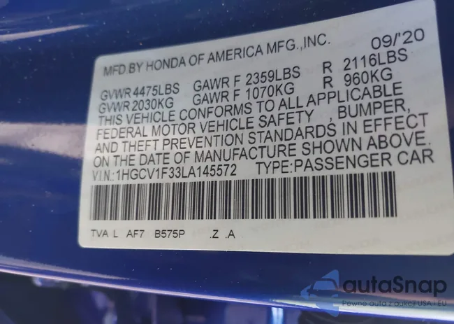 1HGCV1F33LA145572: 41821328