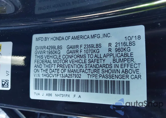 1HGCV1F13JA257932: 41825369