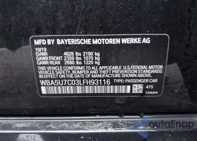 WBA5U7C03LFH93116: 41826452