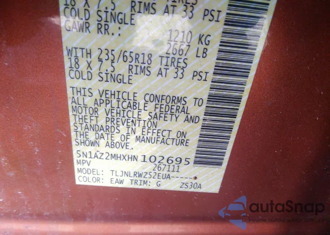 5N1AZ2MHXHN102695: 41829096