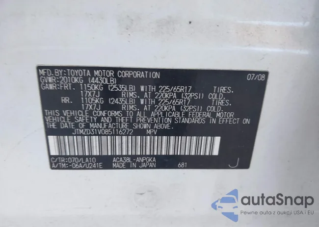 JTMZD31V085116272: 41833747