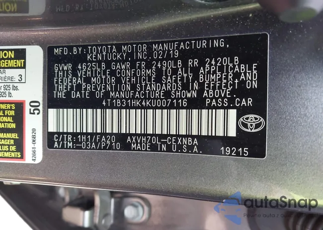 4T1B31HK4KU007116: 41833774