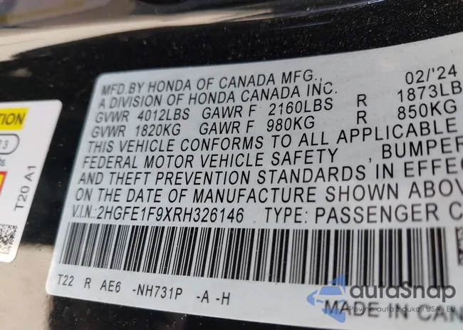 2HGFE1F9XRH326146: 41835336