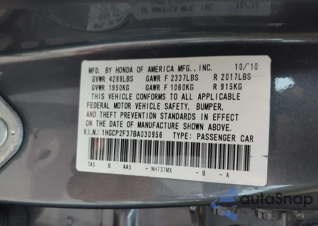 1HGCP2F37BA030956: 41838956