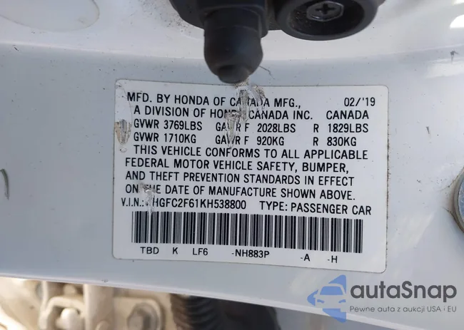 2HGFC2F61KH538800: 41846513