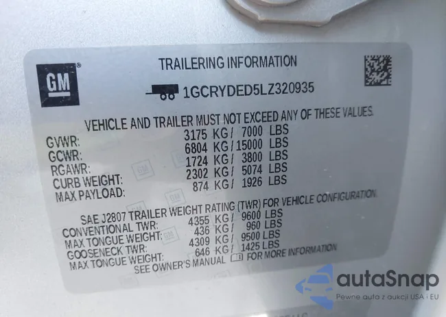 1GCRYDED5LZ320935: 41845938