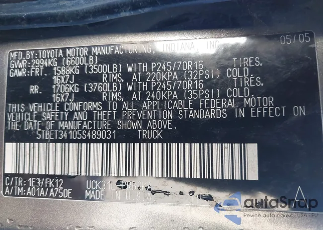 5TBET34105S489031: 41850341