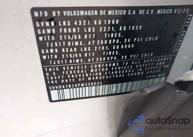 3VVDX7B26PM338533: 41850012