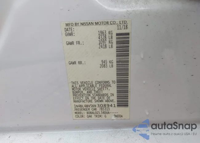 1N4BL4BV5KN308941: 41851529