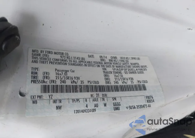 1FADP3F20EL416620: 41852881