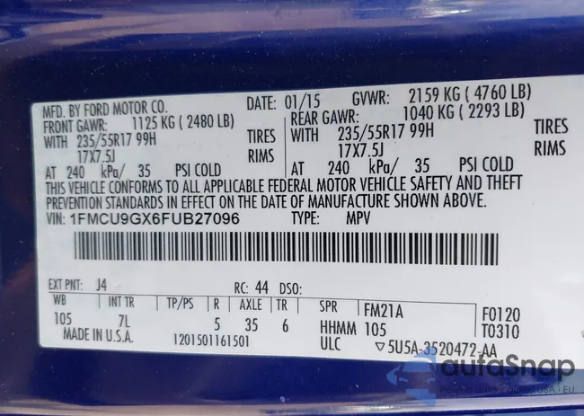 1FMCU9GX6FUB27096: 41854200