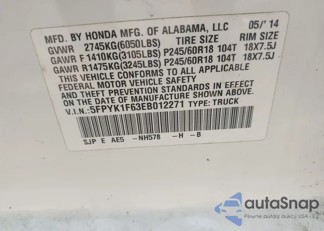 5FPYK1F63EB012271: 41857630