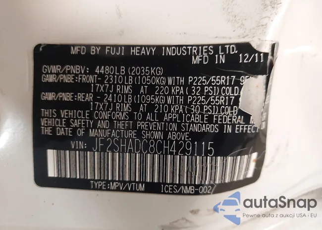 JF2SHADC8CH429115: 41863506