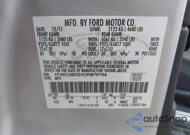 1FMCU9DG1CKB76704: 41863525