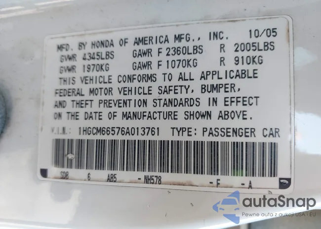 1HGCM66576A013761: 41865576