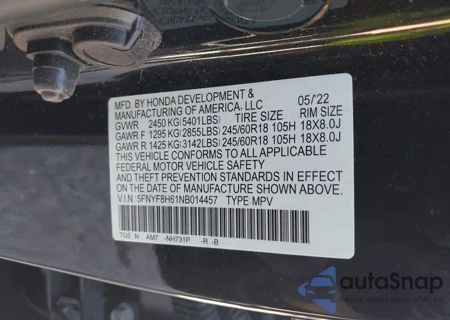 5FNYF8H61NB014457: 41864788