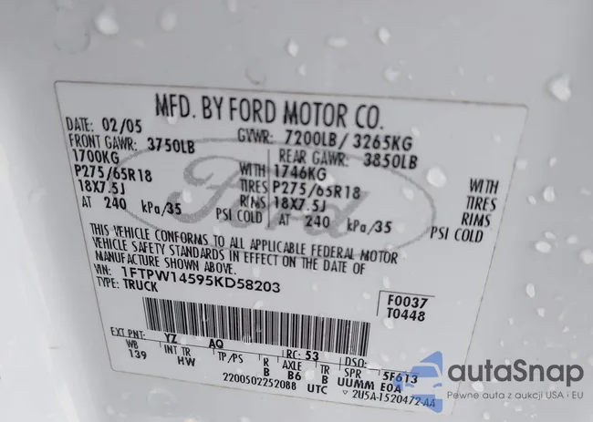 1FTPW14595KD58203: 41869764