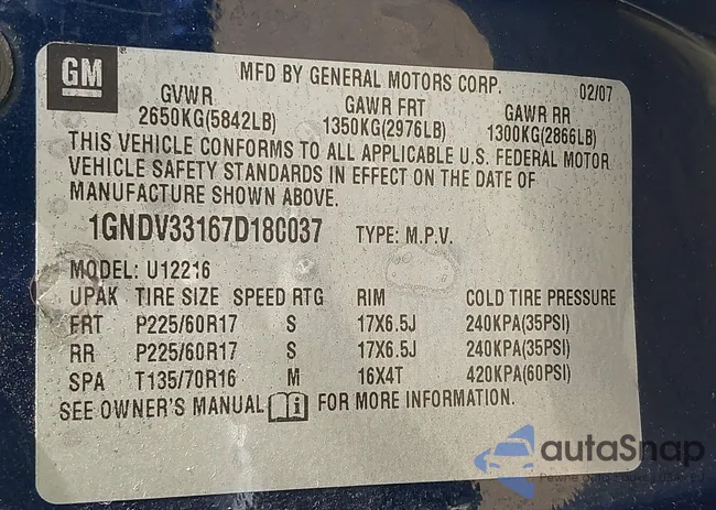 1GNDV33167D180037: 41871162