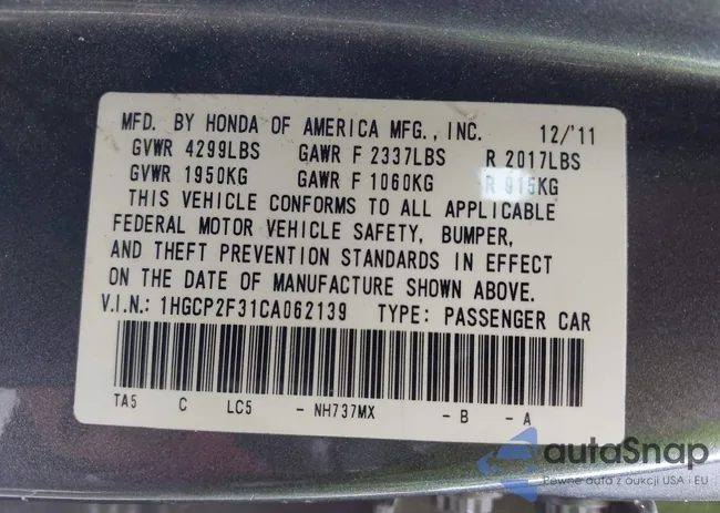 1HGCP2F31CA062139: 41875532