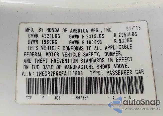 1HGCR2F5XFA115808: 41876542