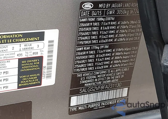 SALGS2VF8FA231130: 41881459