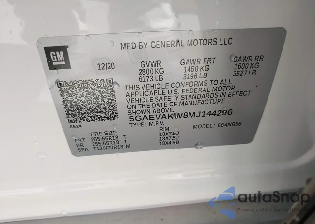 5GAEVAKW8MJ144296: 41887654