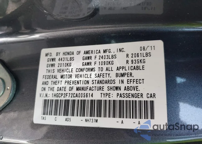 1HGCP2F72CA005614: 41887657