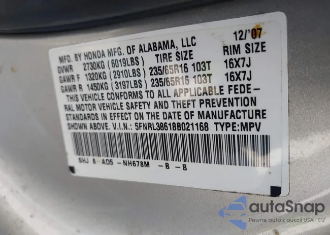 5FNRL38618B021168: 41886950