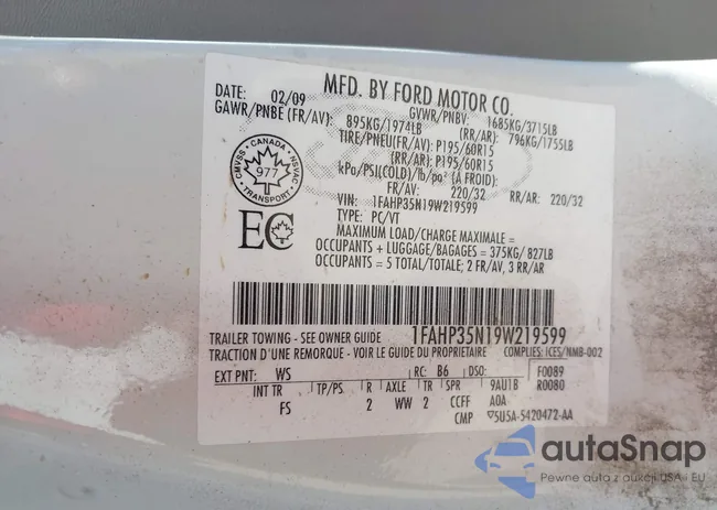 1FAHP35N19W219599: 41888872