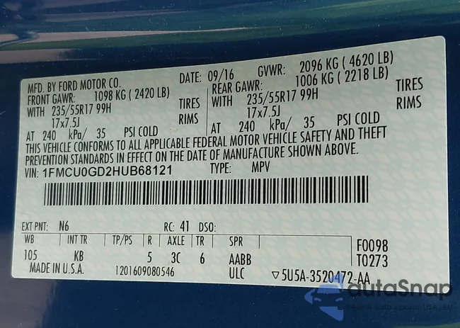 1FMCU0GD2HUB68121: 41890457