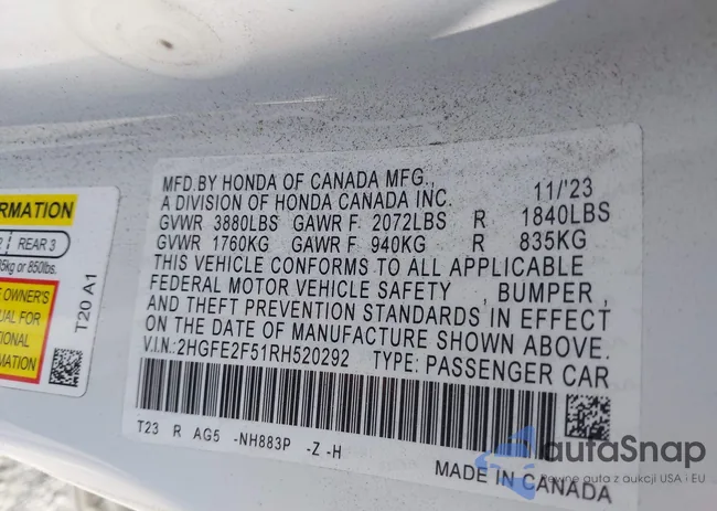 2HGFE2F51RH520292: 41889983