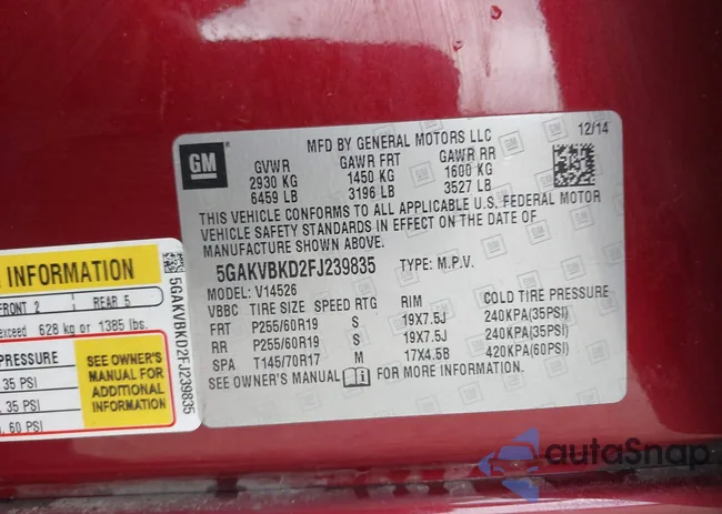 5GAKVBKD2FJ239835: 41892207