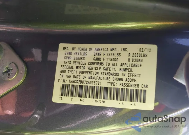 1HGCS2B87CA005721: 41892599