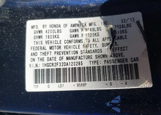 1HGCR2F32DA120285: 41892073