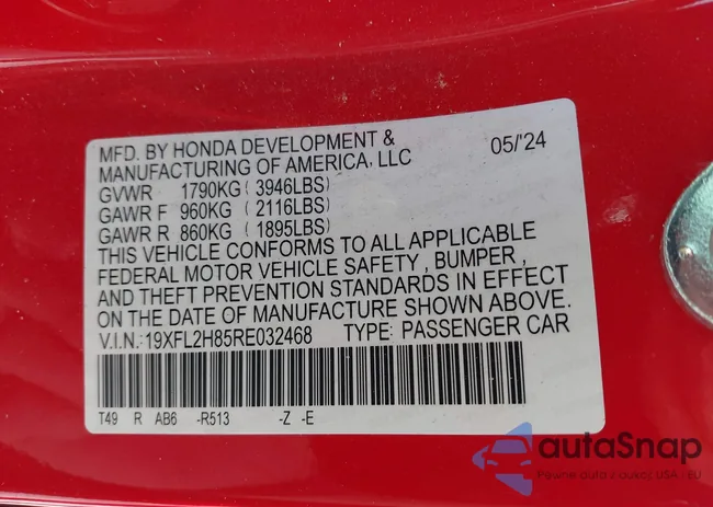 19XFL2H85RE032468: 41893460