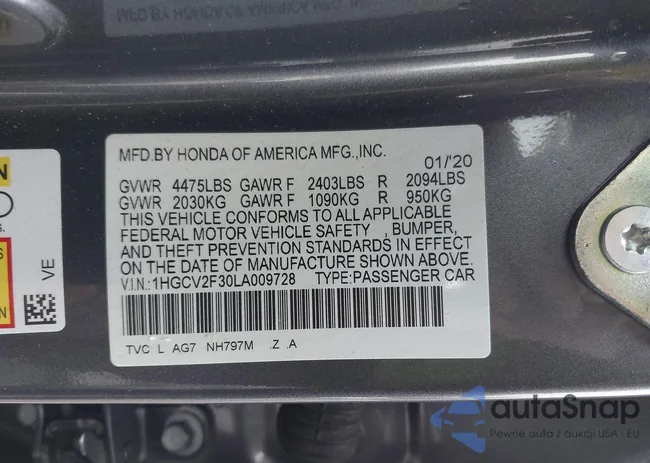 1HGCV2F30LA009728: 41893750