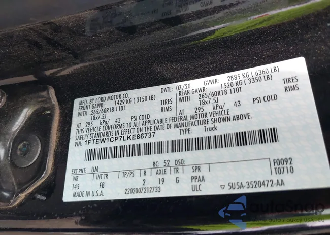 1FTEW1CP7LKE86737: 41895511