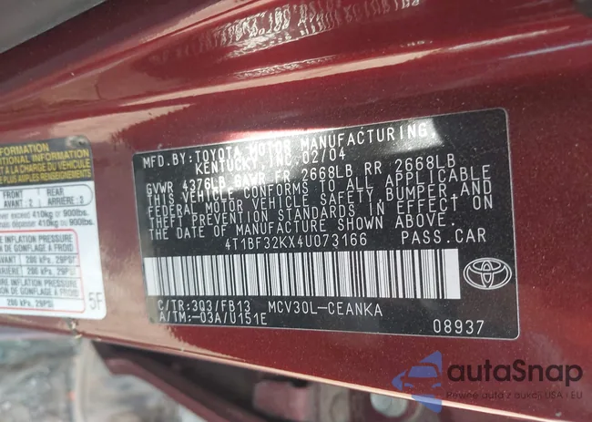 4T1BF32KX4U073166: 41895684