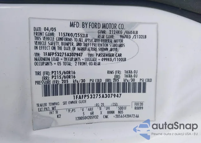 1FAFP53275A307947: 41900806