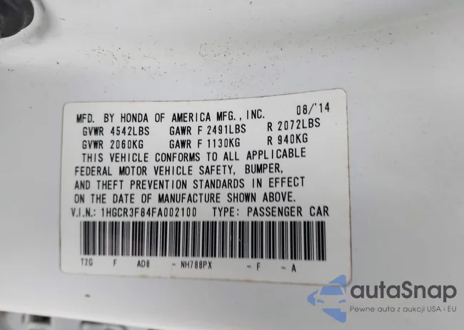 1HGCR3F84FA002100: 41906063