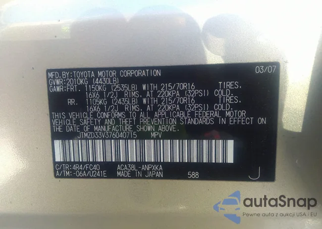 JTMZD33V376040715: 41907209