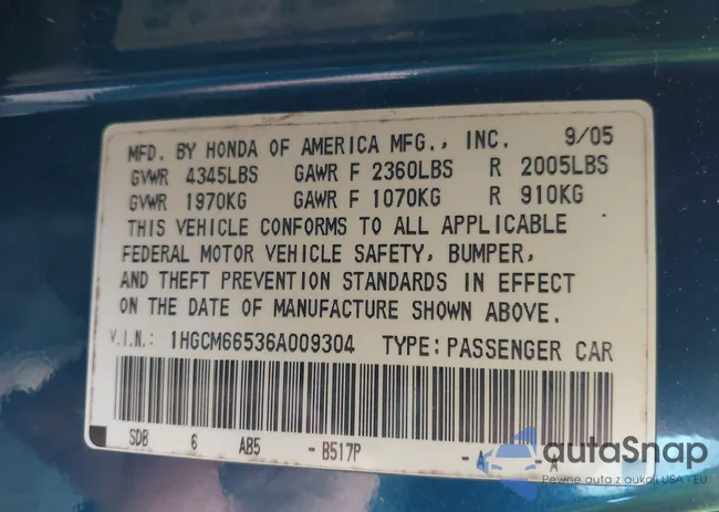 1HGCM66536A009304: 41907588