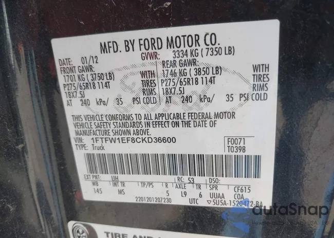 1FTFW1EF8CKD36600: 41906971