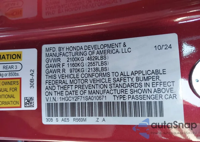 1HGCY2F71SA010671: 41908496