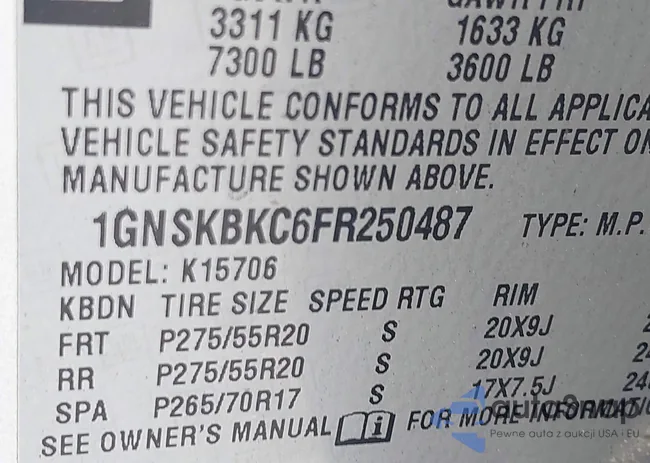 1GNSKBKC6FR250487: 41907851