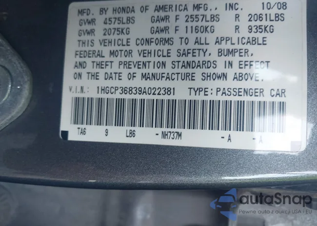 1HGCP36839A022381: 42906705